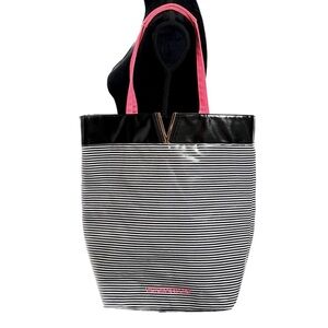 Victoria’s Secret Striped Tote Bag with Pink Handles